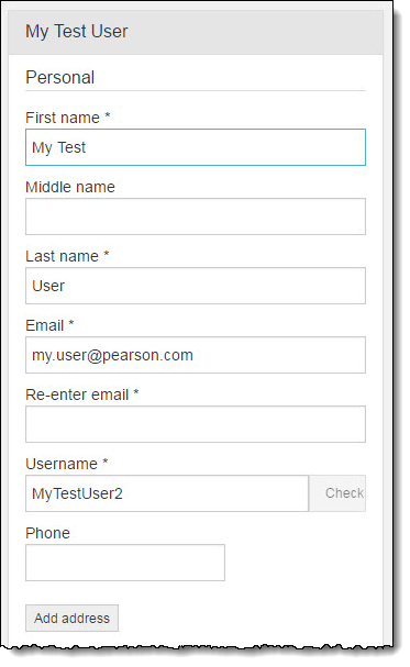 Edit user account page.